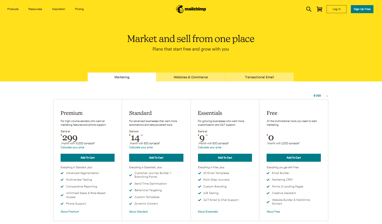 Mailchimp pricing as of June 24, 2021
